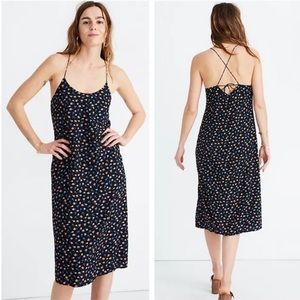 Madewell Midi Slip Tie Back Dress Black Orange Blue White Floral Size 4